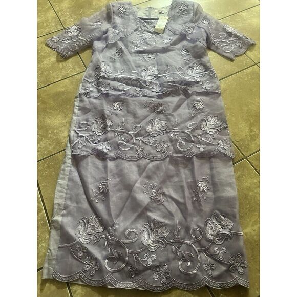 NWT Lisa Rene 18 Vintage Ramie Embroidered Maxi Dress - Picture 1 of 9